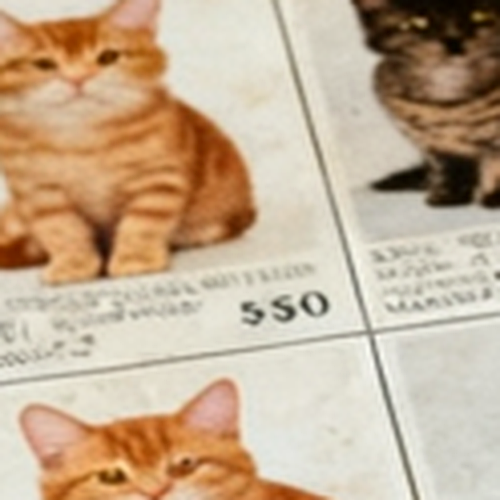 Lot 003, a photographed house cat in a ruled catalogue cell